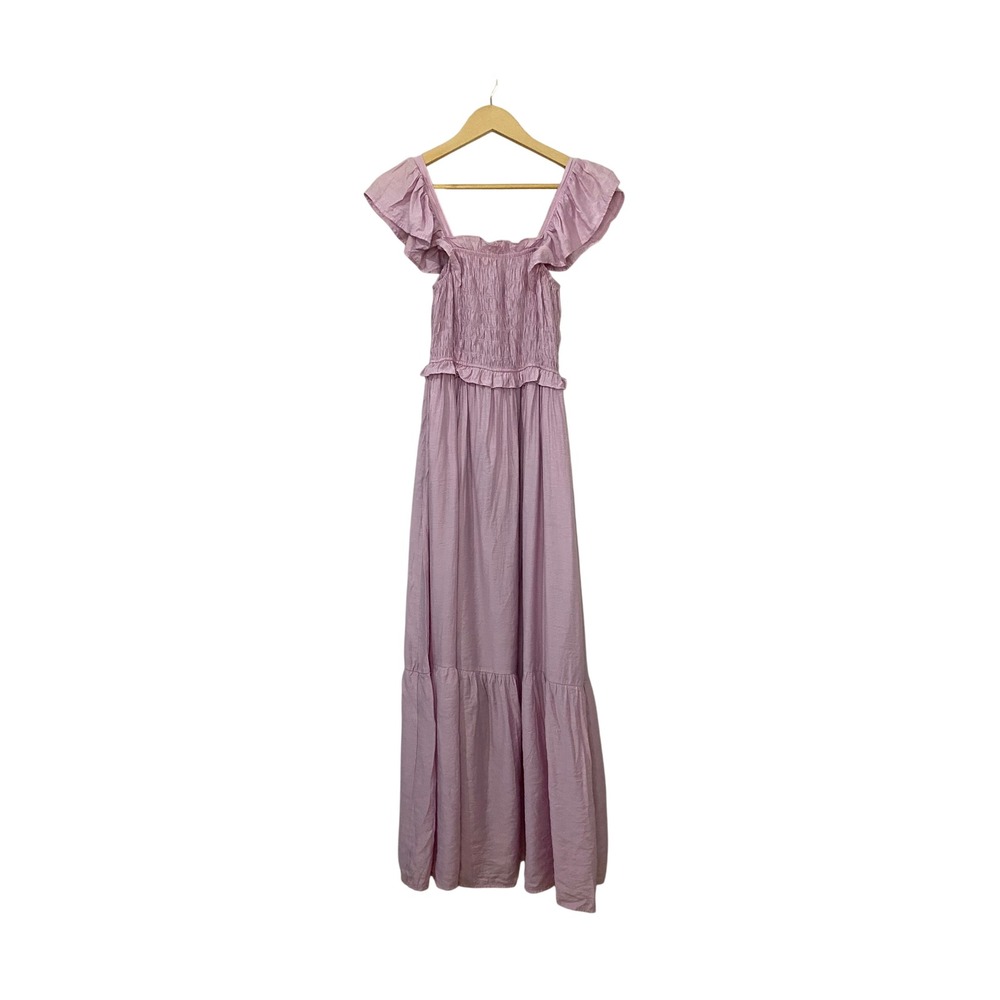 Moon River Lilac Smocked Maxi Dress Ruffle Cap Sleeve Tiered Purple Size L